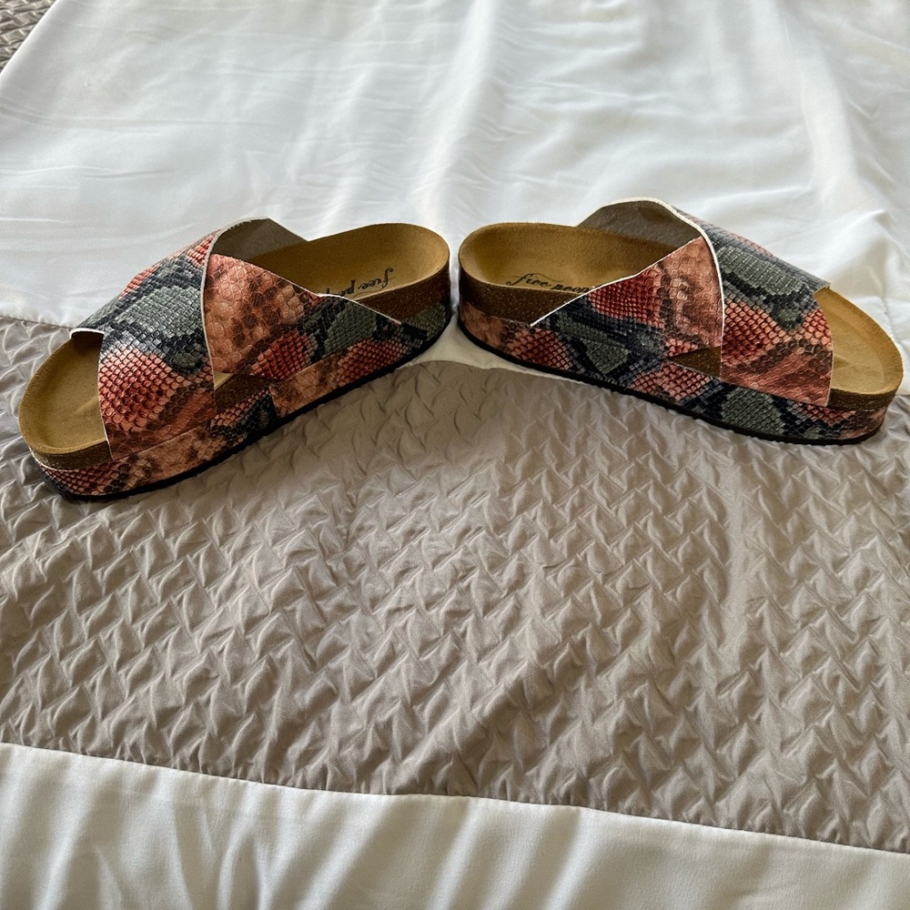 Free people snake print wedge sandals with box